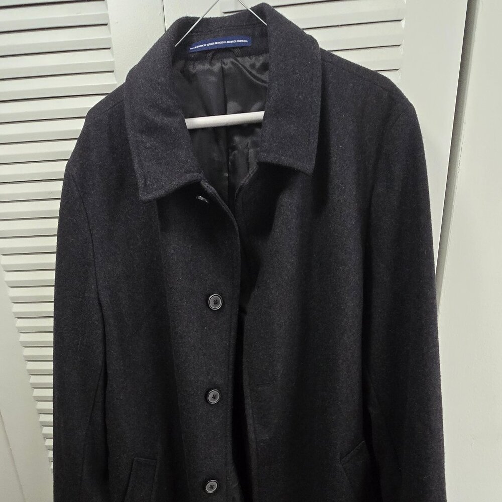 Perry Ellis Portfolio Mens 442 L Black/Gray Wool Overcoat Made in USA Oversized